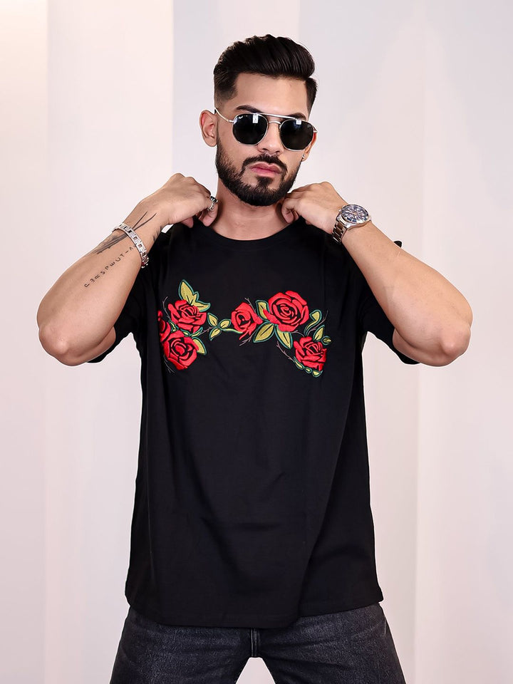Eszett Lelaki Floral Printed Leher Bulat Kapas Bersaiz Besar T-shirt