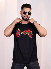 Eszett Lelaki Floral Printed Leher Bulat Kapas Bersaiz Besar T-shirt