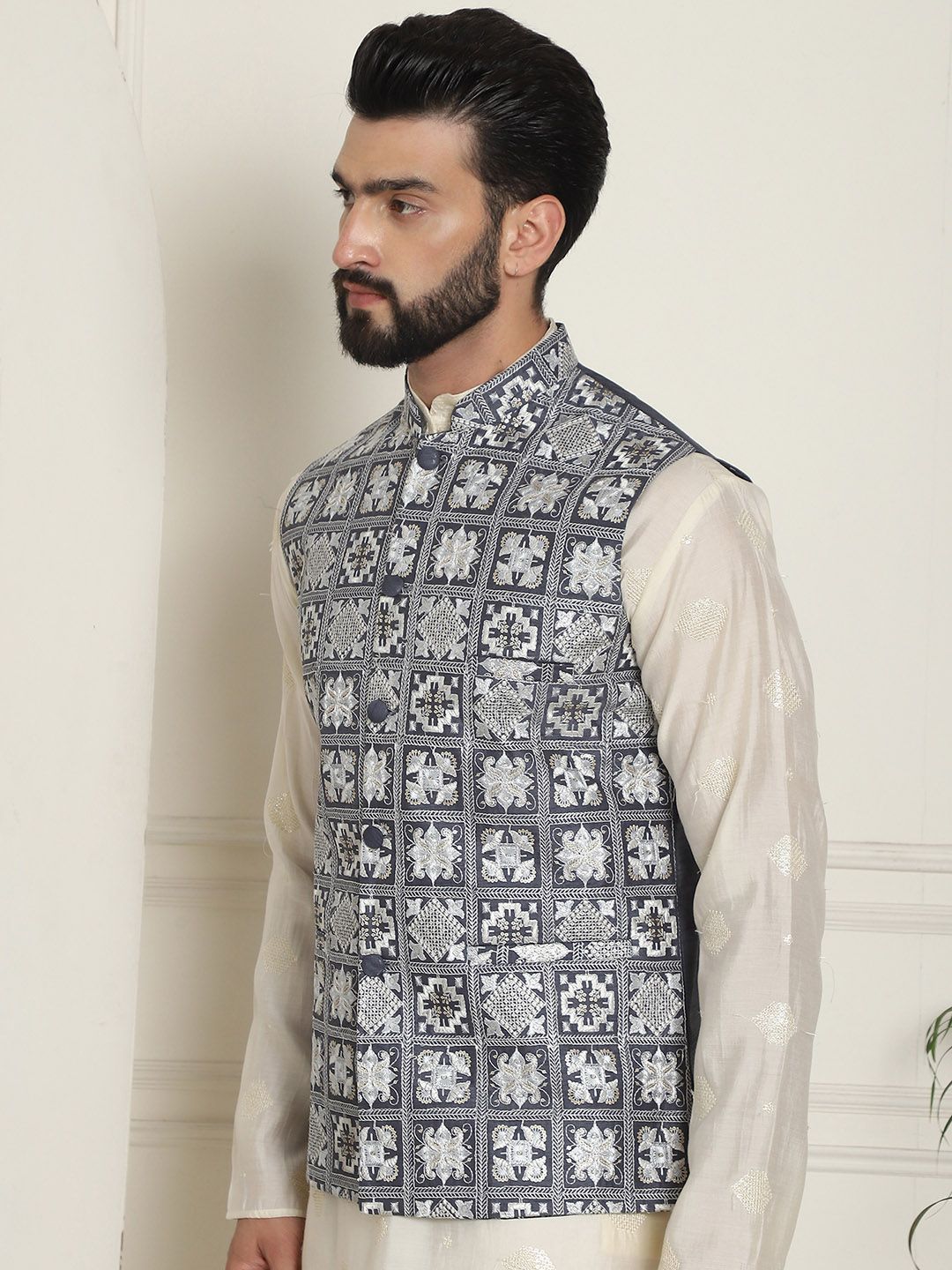 SOJANYA LUXE Jaket Nehru Kolar Mandarin Sulam Lelaki