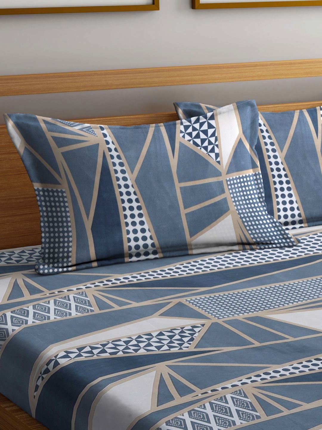 Myntra Elegant Homes Grey & White Geometric Printed Dilengkapi 300 TC King Bedsheet dengan 2 Sarung Bantal