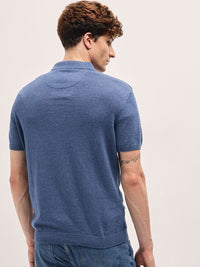 THE BEAR HOUSE Men Self Design Polo Collar Cotton Slim Fit T-shirt