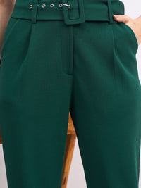 Berrylush Women High-Rise Slim Fit Formal Trousers Comes with a belt