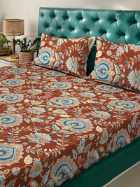 Myntra Elegant Homes Rust Ethnic Motifs 300 TC King Bedsheet with 2 Pillow Covers