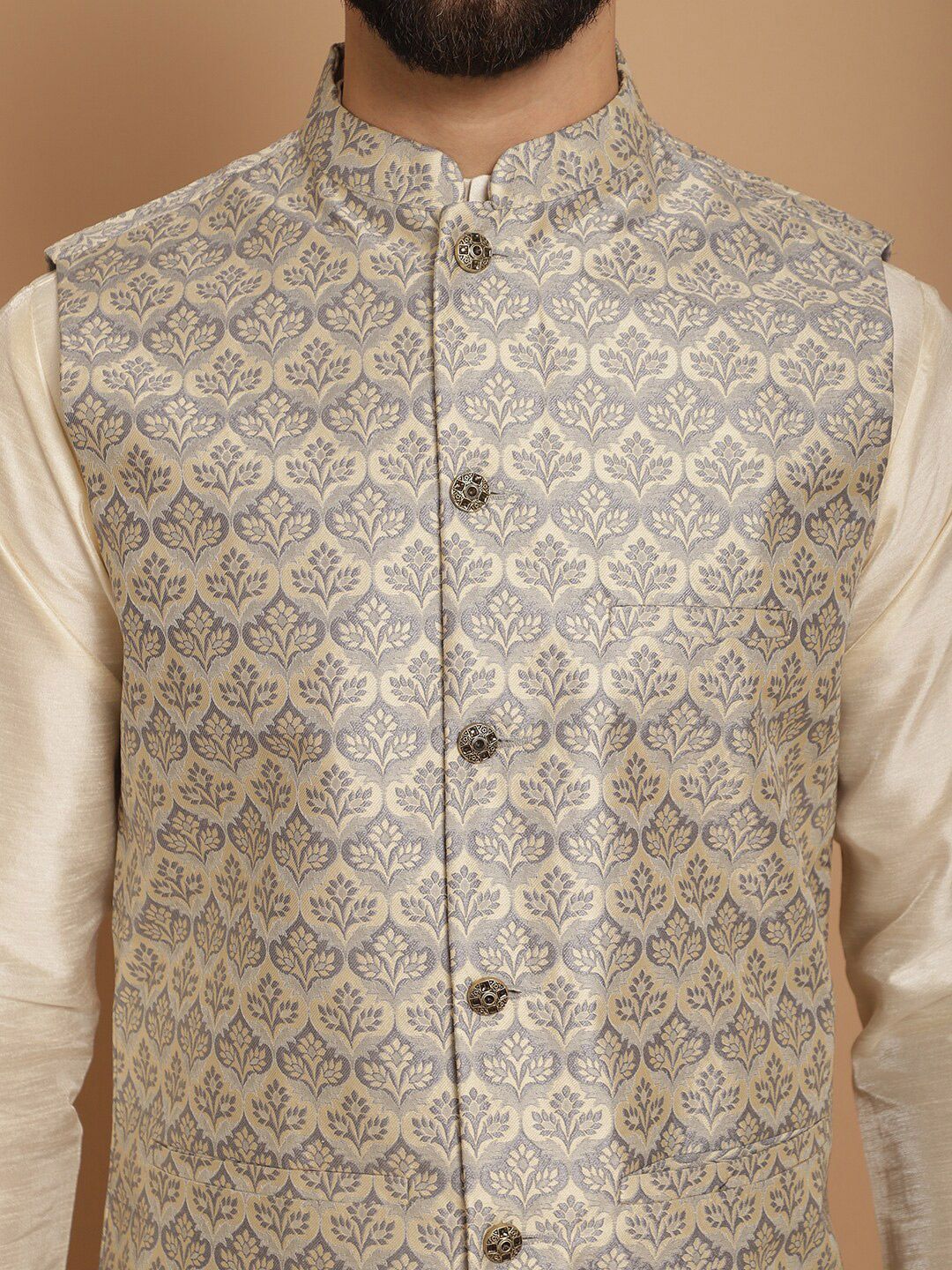 Anouk Woven Design Straight Kurta with Churidar & Nehru Jacket