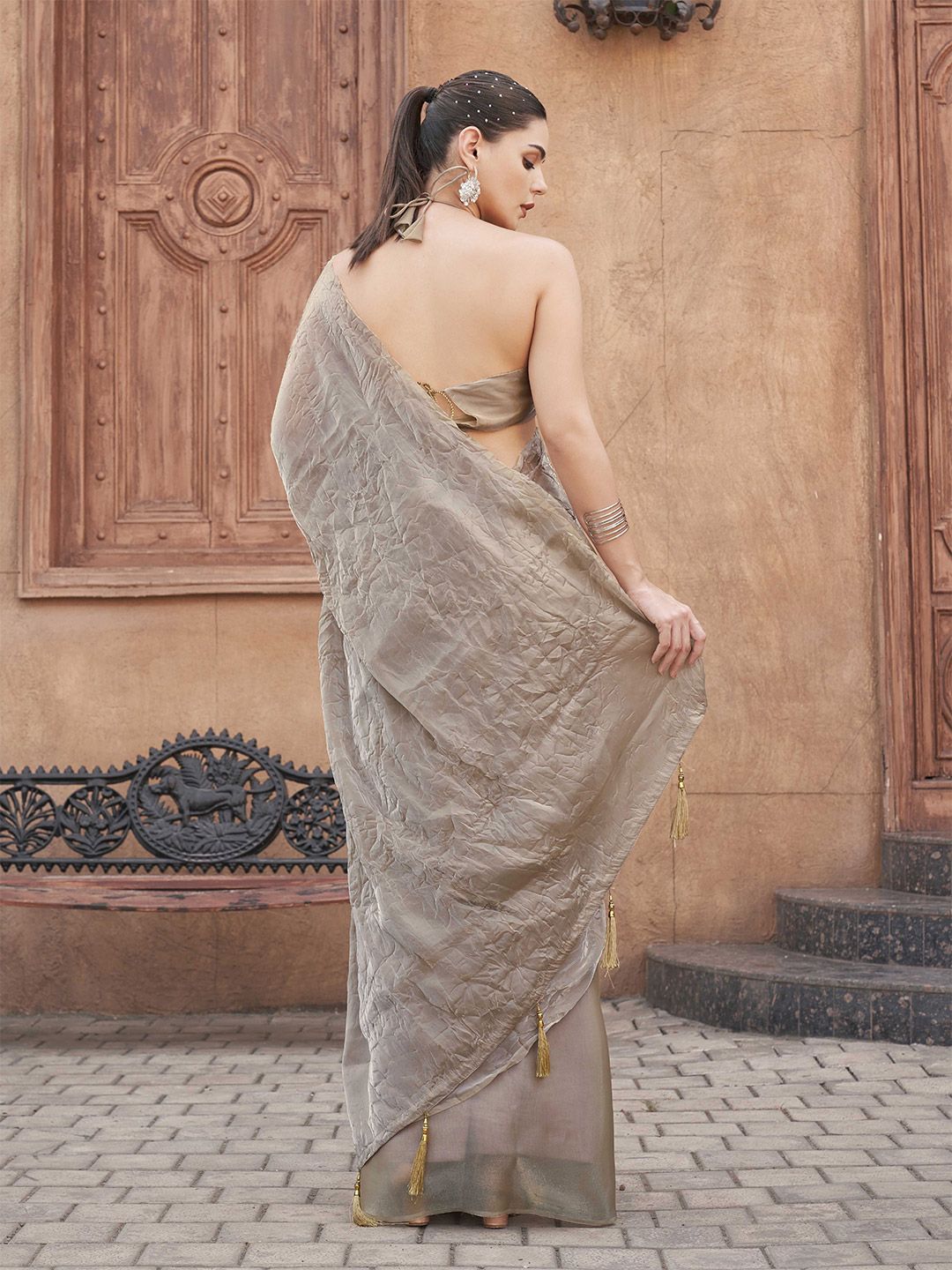 Tikhi Imli Crushed Pallu Half and Half Organza Saree