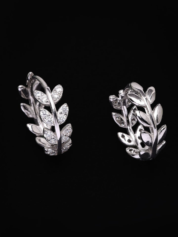 PANASH 925 Sterling Silver Rhodium-Plated CZ-Studded Hoop Earrings