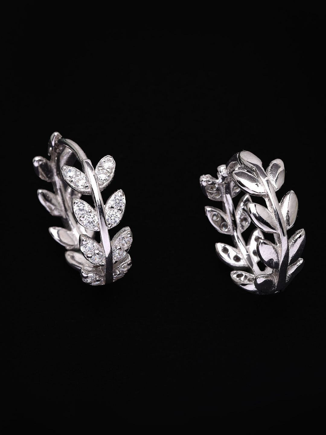 PANASH 925 Sterling Silver Rhodium-Plated CZ-Studded Hoop Earrings