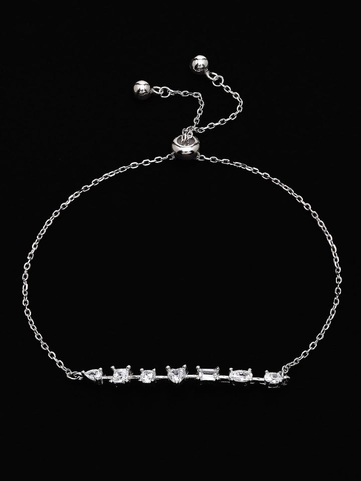 PANASH 925 Sterling Silver Rhodium-Plated Solitairs Cubic Zirconia Studded Charms Bracelet