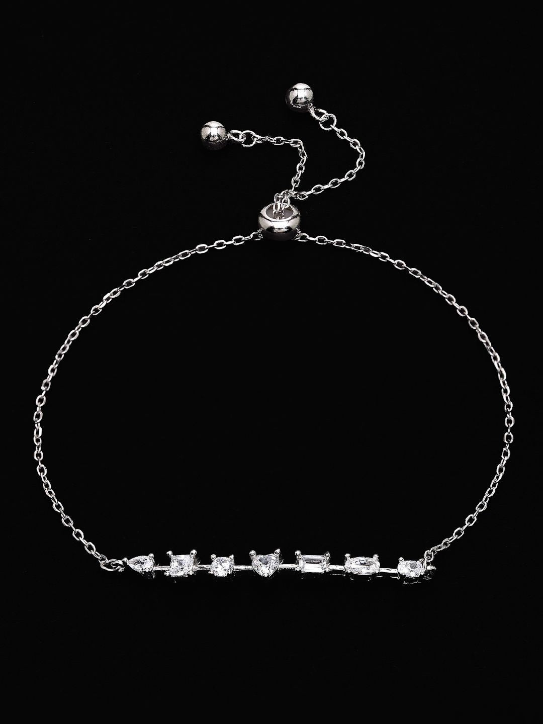 PANASH 925 Sterling Silver Rhodium-Plated Solitairs Cubic Zirconia Studded Charms Bracelet