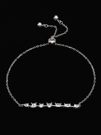 PANASH 925 Sterling Silver Rhodium-Plated Solitairs Cubic Zirconia Studded Charms Bracelet