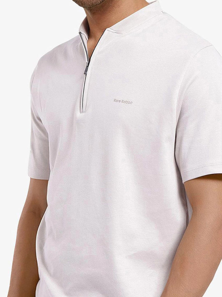 RARE RABBIT Men Solid Mandarin Collar Cotton T-shirt