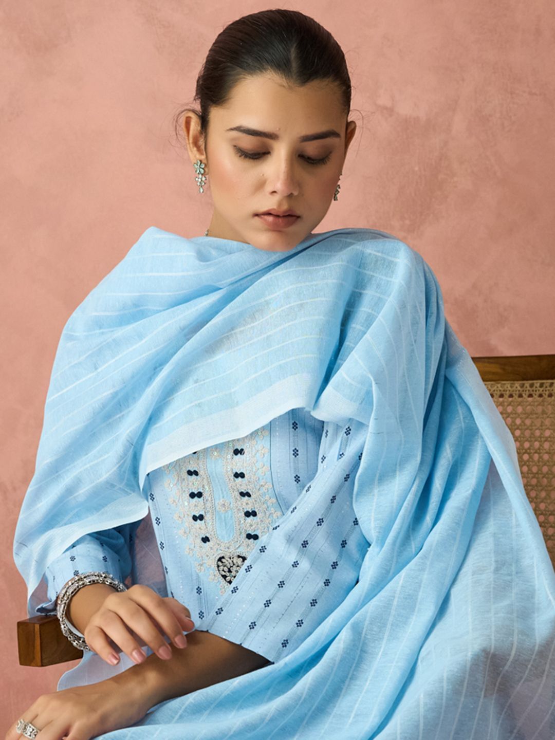 KALINI Woven Design Straight Kurta With Trouser And Dupatta