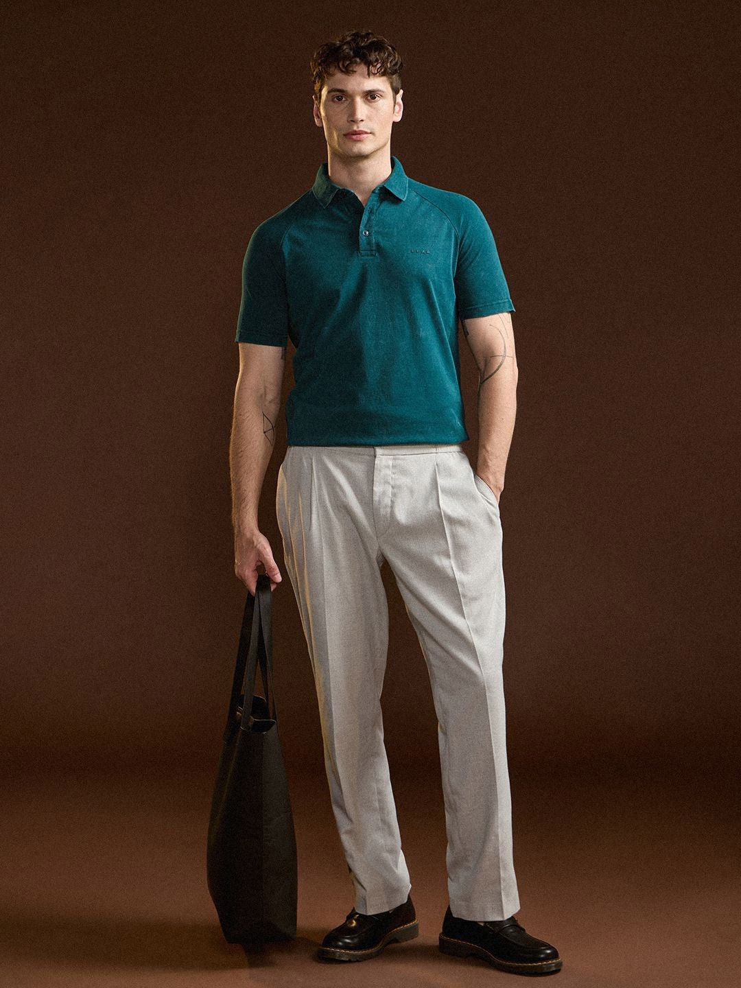THE BEAR HOUSE Men Regular Fit Solid Polo Collar Cotton T-shirt