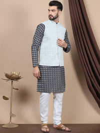 Anouk Black Floral Printed Straight Kurta with Churidar