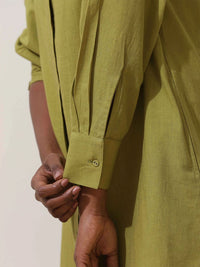 trueBrowns Women Pear Green Shirt Collar Cotton Shirt Dress