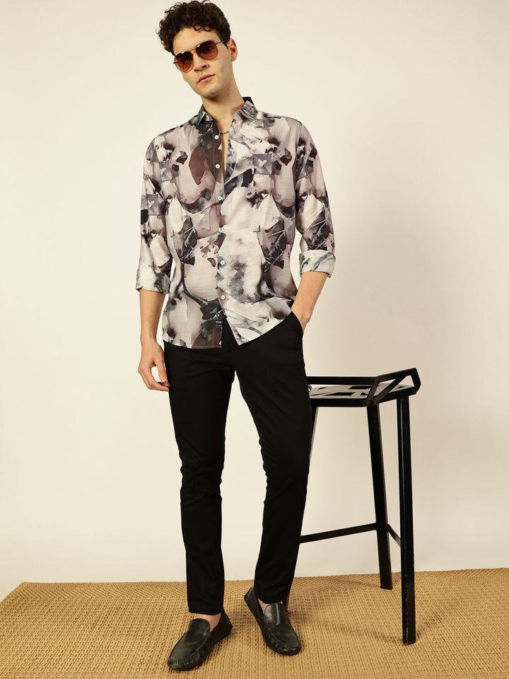 Thomas Scott Men Premium Conversational Printed Cotton Slim Fit Casual Shirt