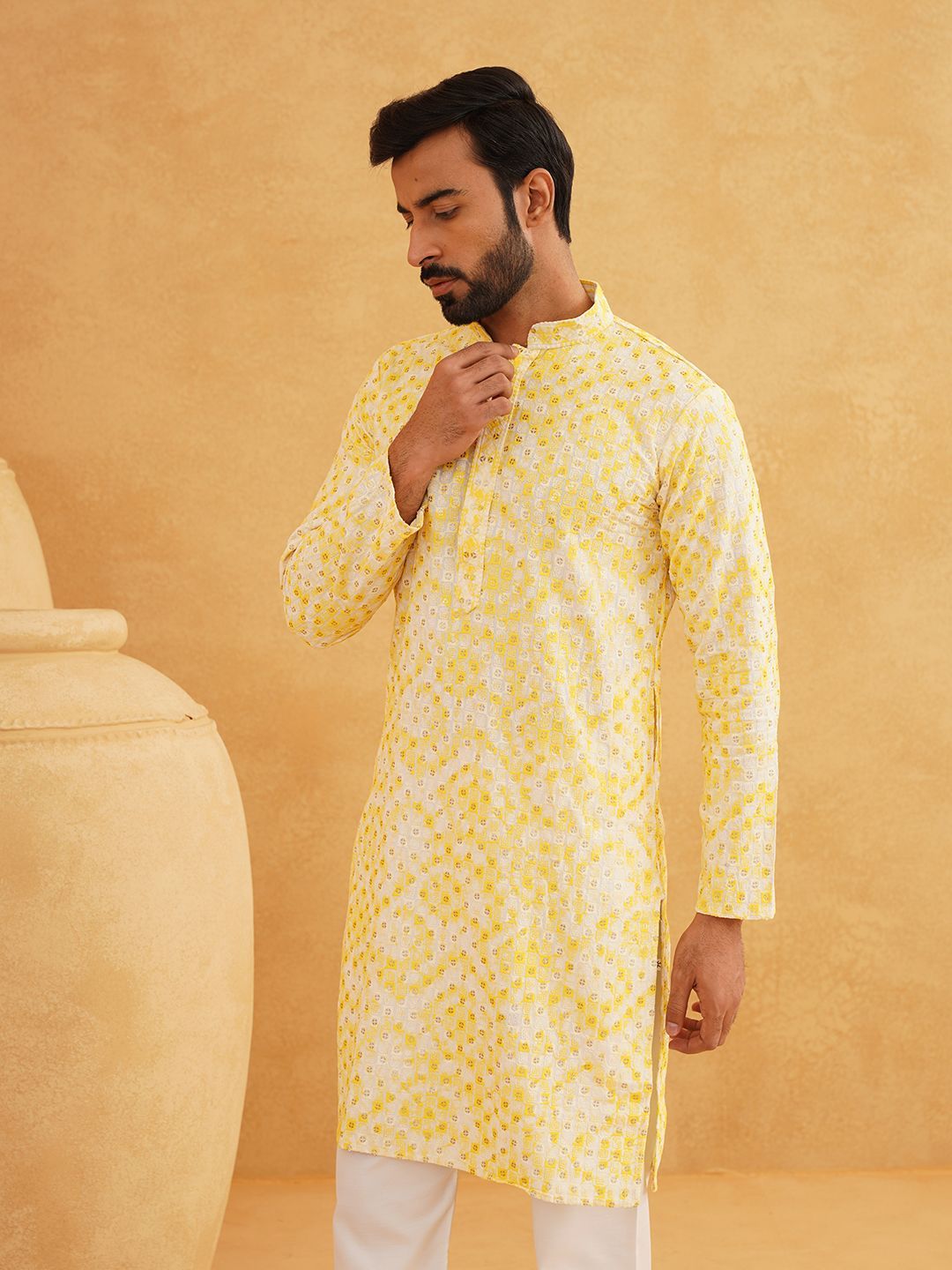 SOJANYA Geometric Embroidered Sequinned Pure Cotton Straight Kurta With Churidar