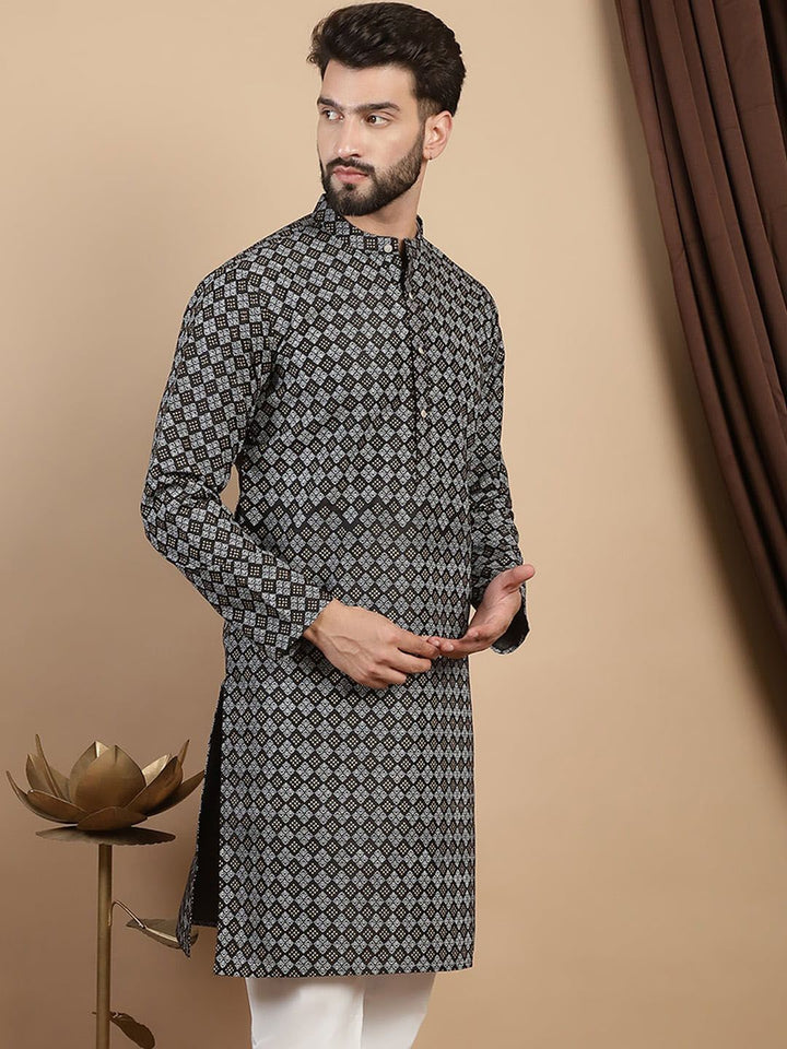 Anouk Black Ethnic Motifs Mandarin Collar Printed Straight Kurta
