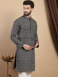 Anouk Black Ethnic Motifs Mandarin Collar Printed Straight Kurta