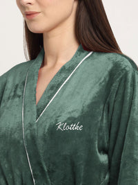 KLOTTHE Green Woollen Bath Robe With Belt