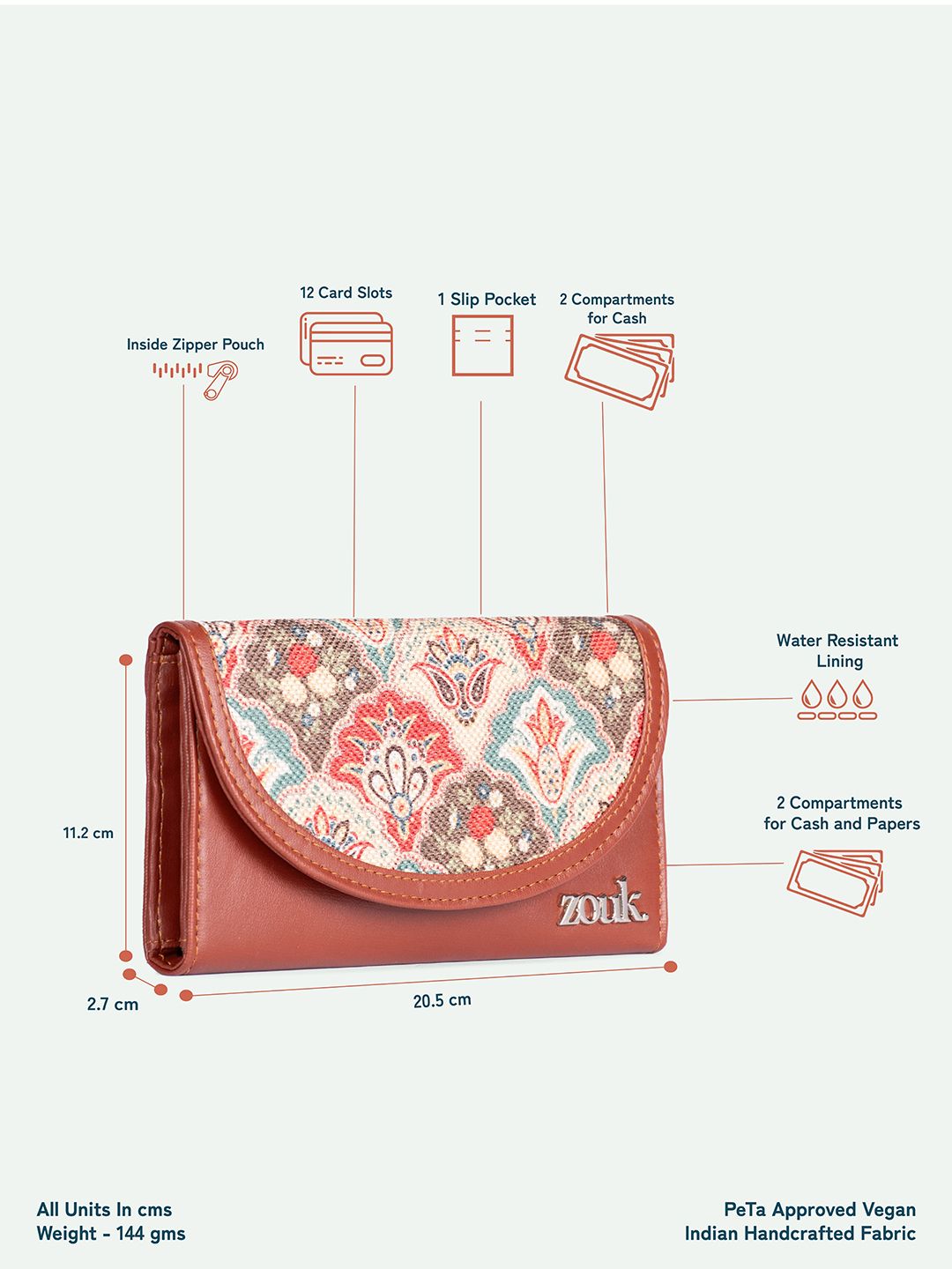 ZOUK Women Mughal Art Multicolor Kyra Flap Wallet