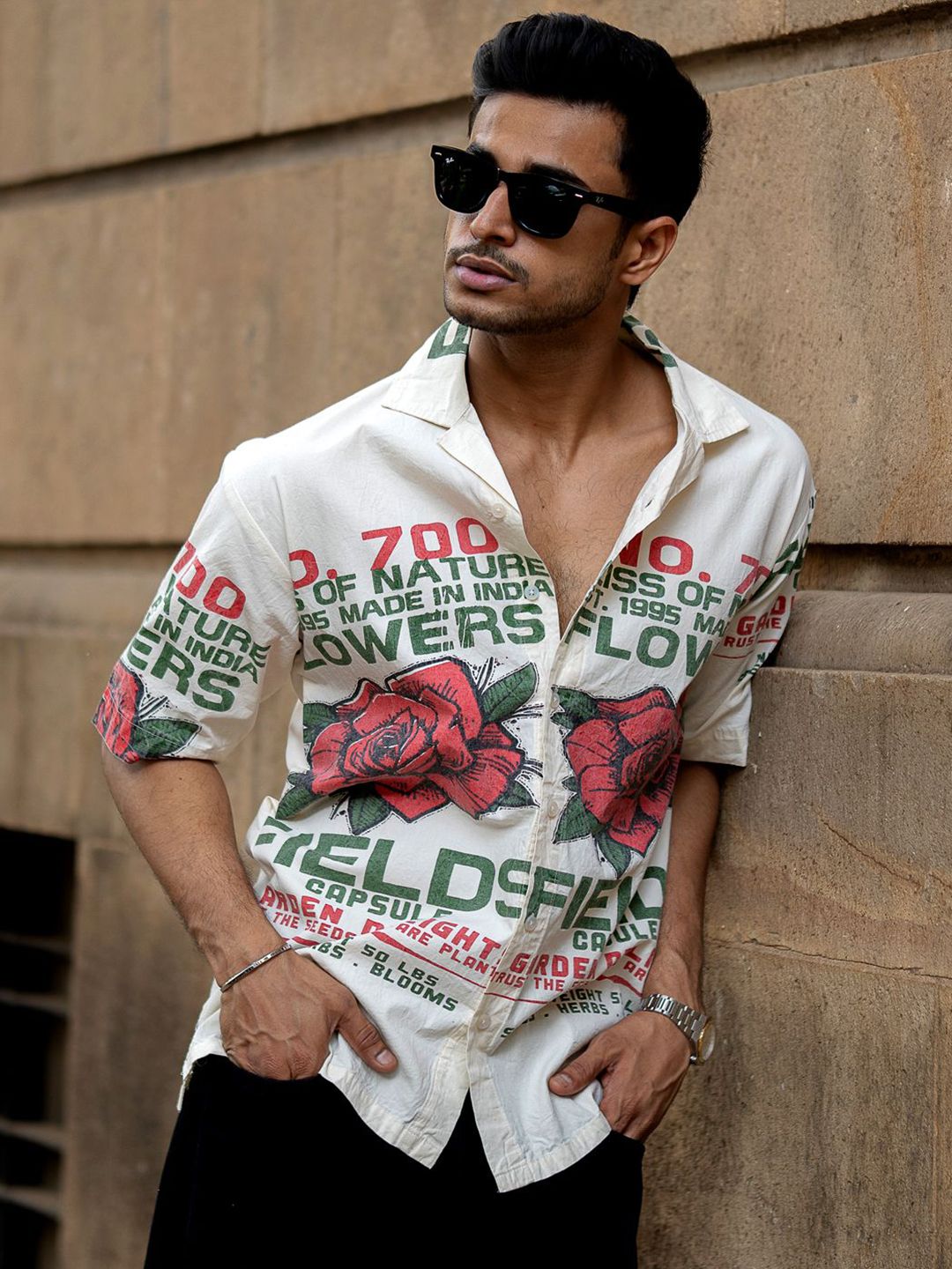 Powerlook Men Relaxed Fit Typography Printed Cuban Collar Cotton Casual Shirt