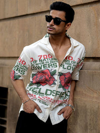 Powerlook Men Relaxed Fit Typography Printed Cuban Collar Cotton Casual Shirt