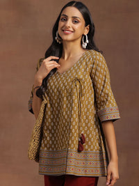 Libas Floral Printed V-Neck Pure Cotton Angrakha Kurti