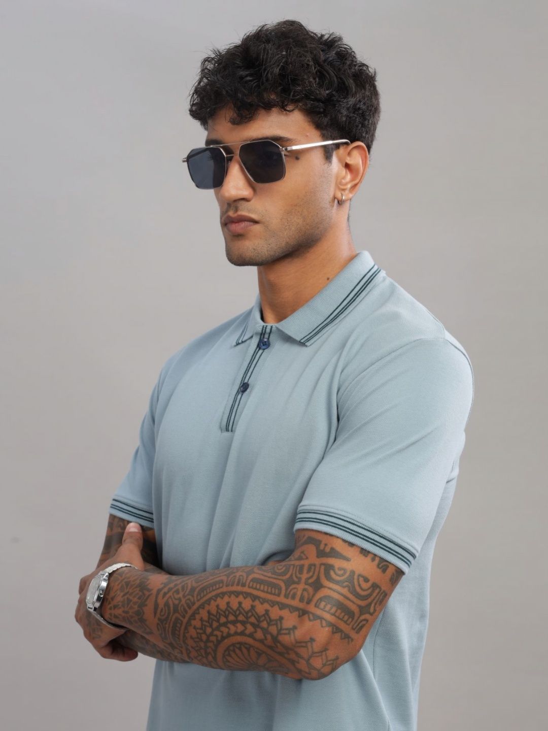 ADRO Men Polo Collar Cut Outs T-shirt