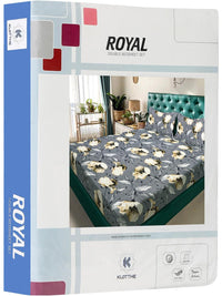 KLOTTHE Grey Floral 300 TC King Bedsheet with 2 Pillow Covers