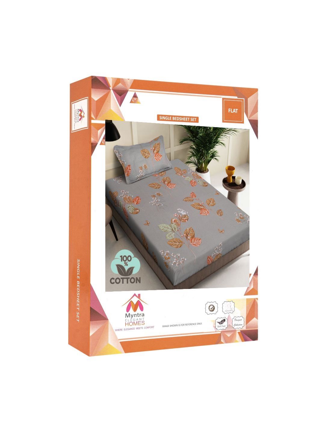 Myntra Elegant Homes Kapas Bunga Kelabu & Coklat 400 TC Set Cadar Bujang 2.25 m x 1.50 m