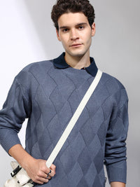 HIGHLANDER Men Open Knit Self Design Pullover