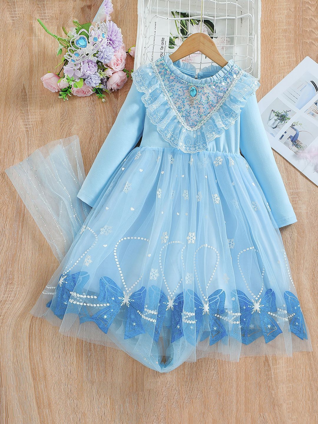 YK Girls Self Design Embellished Fit & Flare Dress