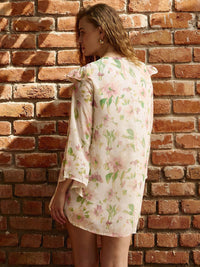 SASSAFRAS Floral Print Bell Sleeve Georgette Mini Dress