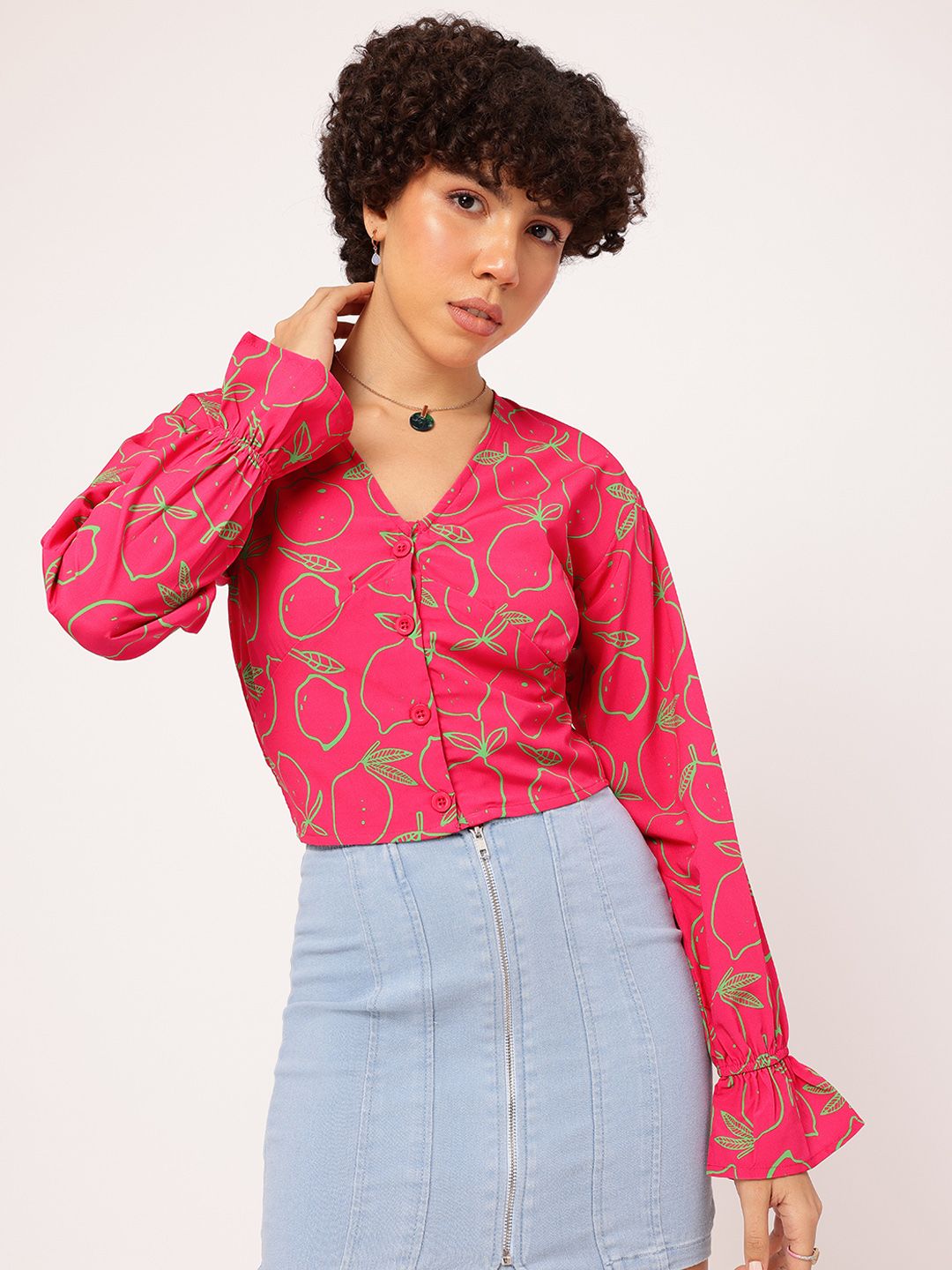 DressBerry Edgy Elegance Printed Shirt Style Top