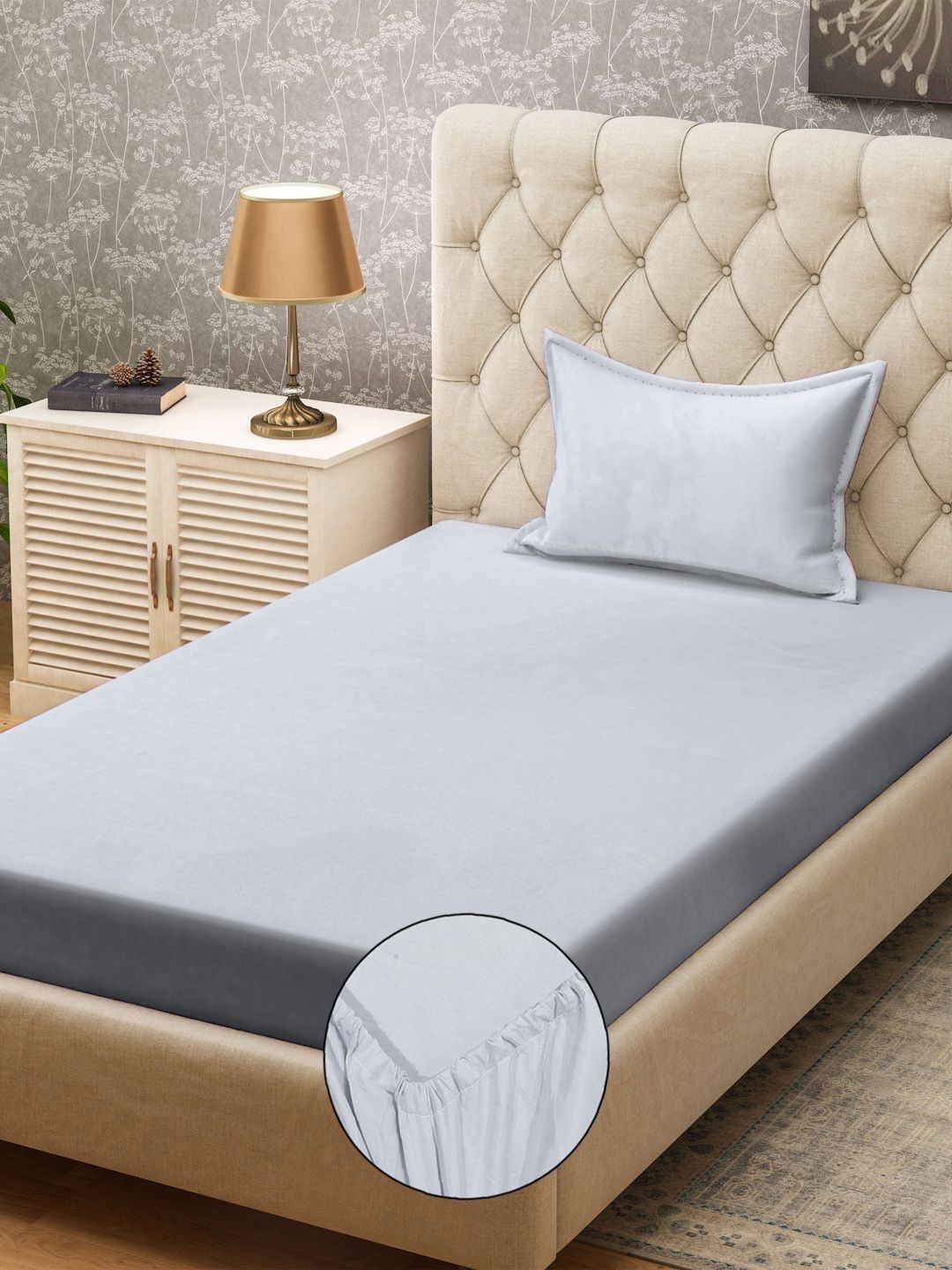 Myntra Elegant Homes Grey 300 TC Single Bedsheet with 1 Pillow Covers