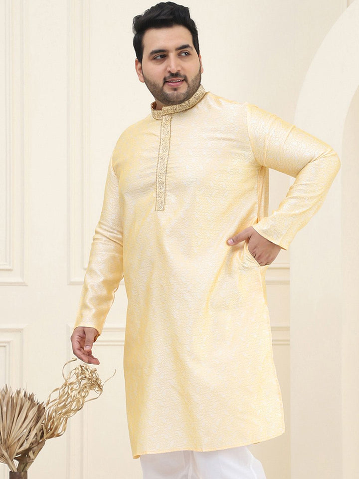 SOJANYA Plus Paisley Woven Design Kolar Mandarin Lengan Panjang Kurta Lurus