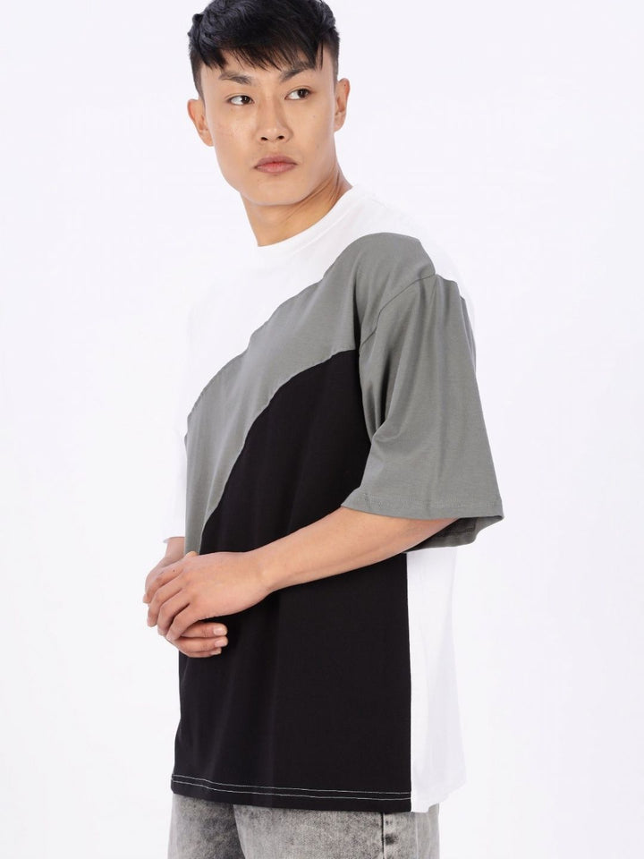 Eszett Colourblocked Drop Shoulder Sleeves Cotton Oversized Fit T-shirt