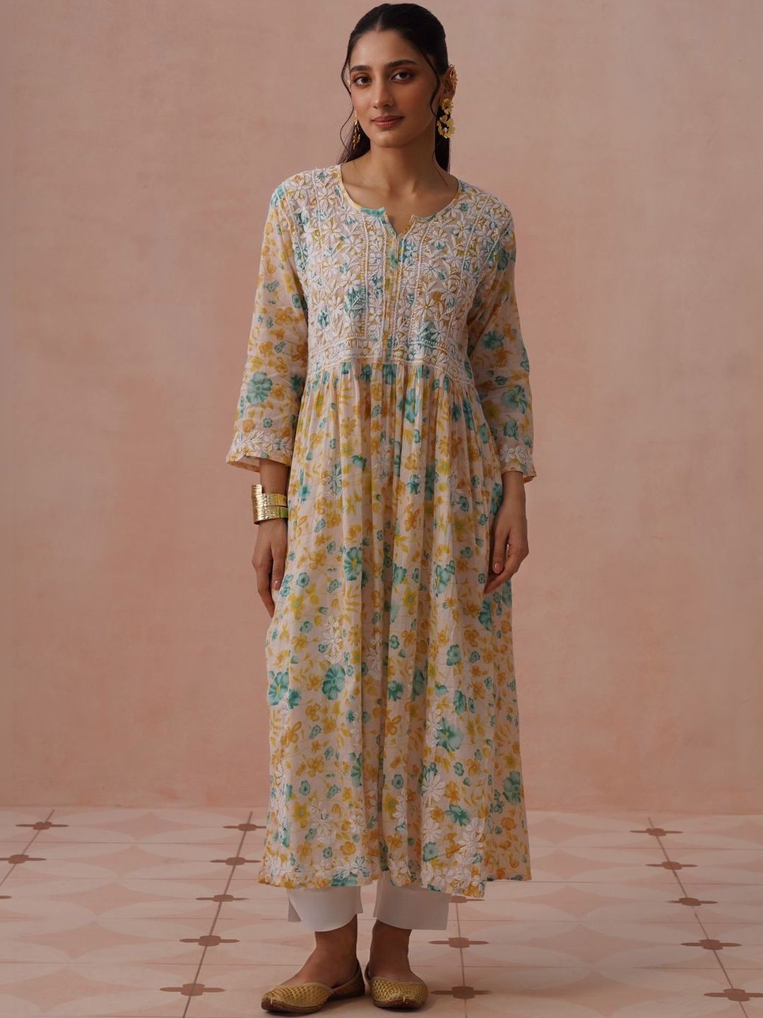 Pakaian Maxi Cetakan Bunga Rumah Chikankari