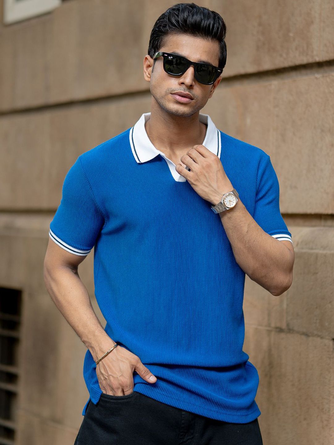 Powerlook SS25 Colourblocked Contrast Polo Collar T-Shirt