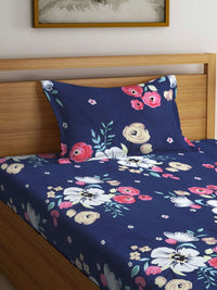 Myntra Elegant Homes Biru & Merah Jambu Bercetak Set Cadar Single 300 TC-2.20 m x 1.50 m