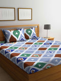 Myntra Elegant Homes Kapas Geometri Putih 300 TC Cadar Tempat Tidur King Halus dengan 2 Sarung Bantal-250 x 220 cm