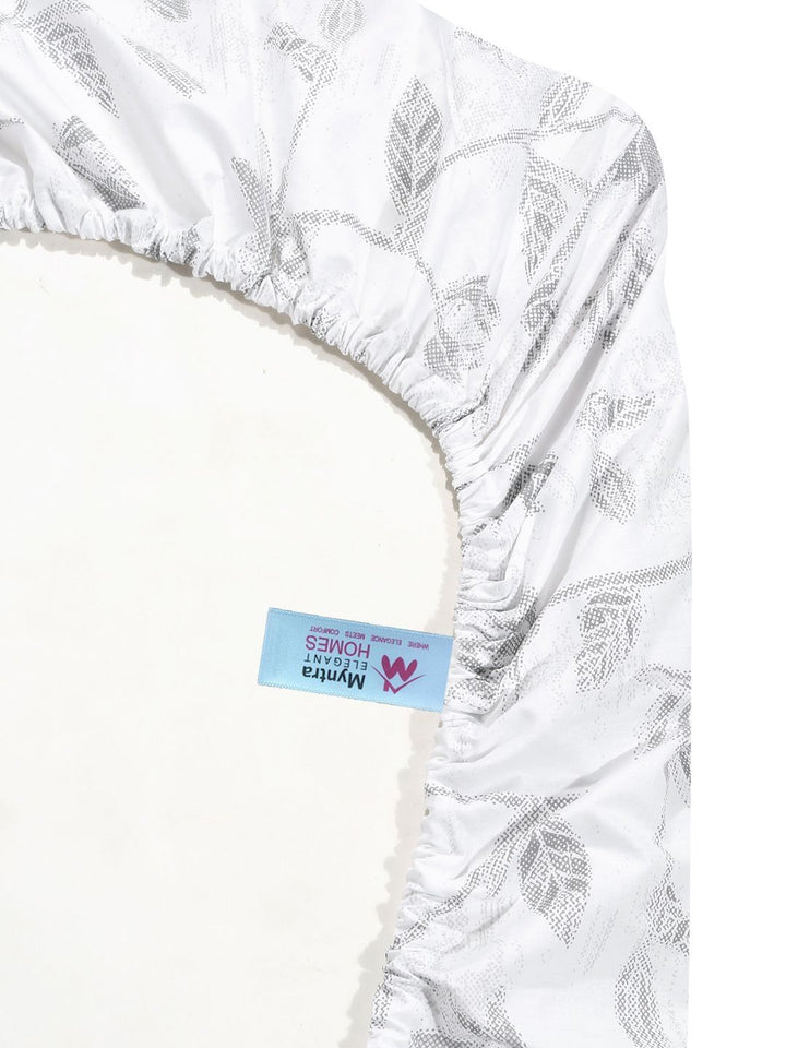 Myntra Elegant Homes White Floral 400 TC Bedsheet with 2 Pillow Covers