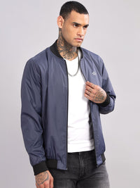 ADRO Men Stand Collar Solid Casual Bomber Jacket