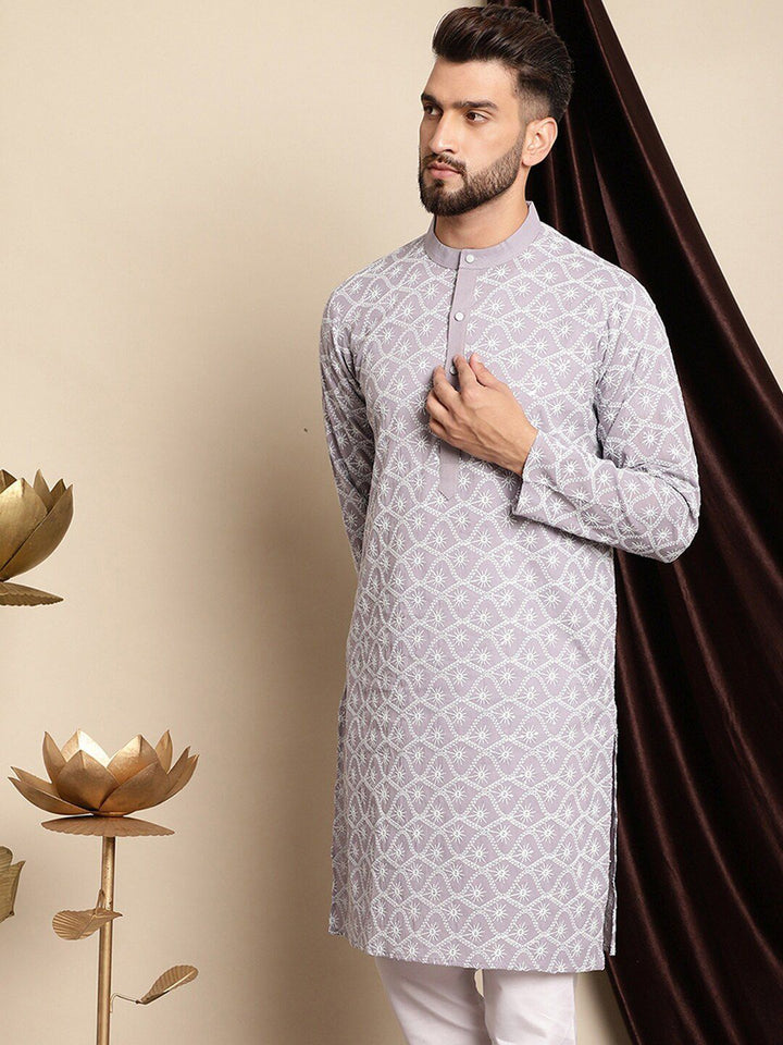 Anouk Ethnic Motifs Embroidered Band Collar Cotton Regular Kurta