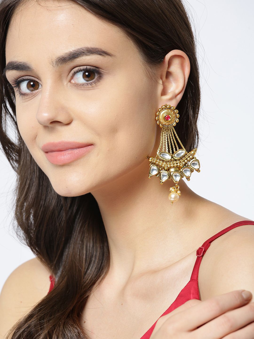 Anting-anting Jatuh Kontemporari Anouk Saduran Emas Kundan
