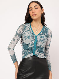DressBerry Blank Canvas Abstract Print Ruched Top
