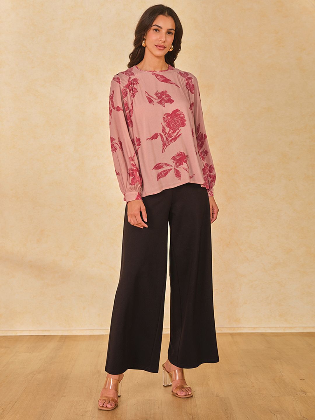 AND Women Floral Printed Boat Neck Top