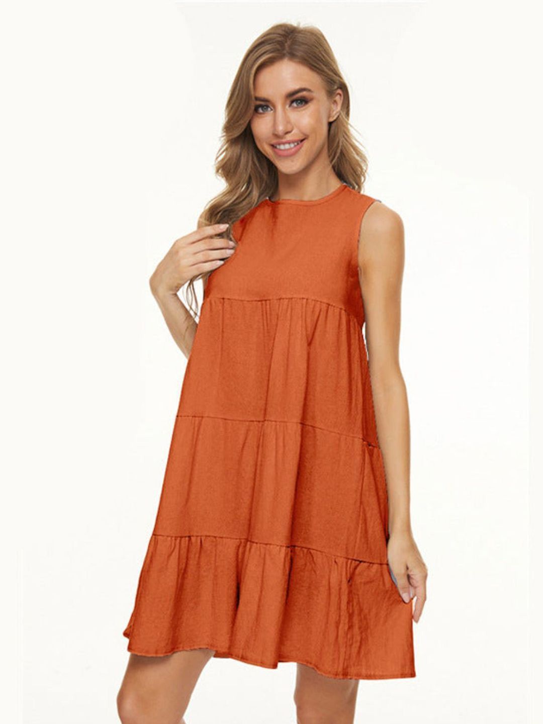 DressBerry Round Neck Tiered A-Line Dress