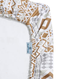 KLOTTHE Mustard Ethanic Printed Fitted 400 TC Cotton Super King Bedsheet & 2 Pillow Covers